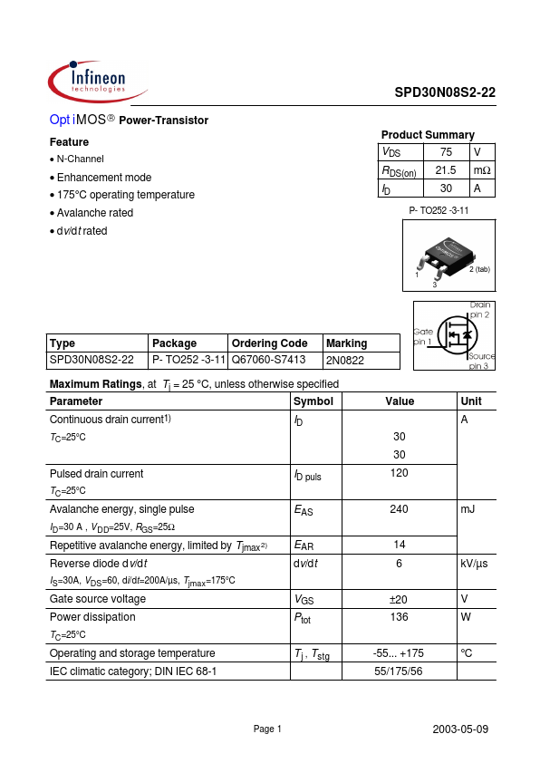 SPD30N08S2-22