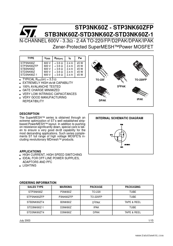 STD3NK60ZFP