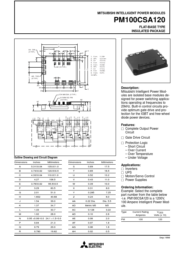 PM100CSA120 Module Datasheet pdf - Power Module. Equivalent, Catalog