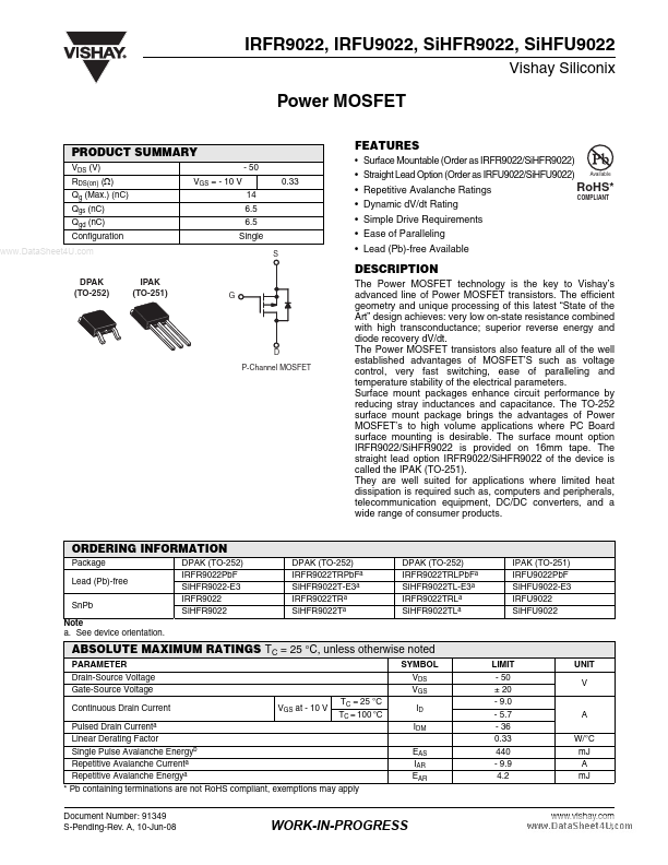 IRFU9022 Vishay Siliconix