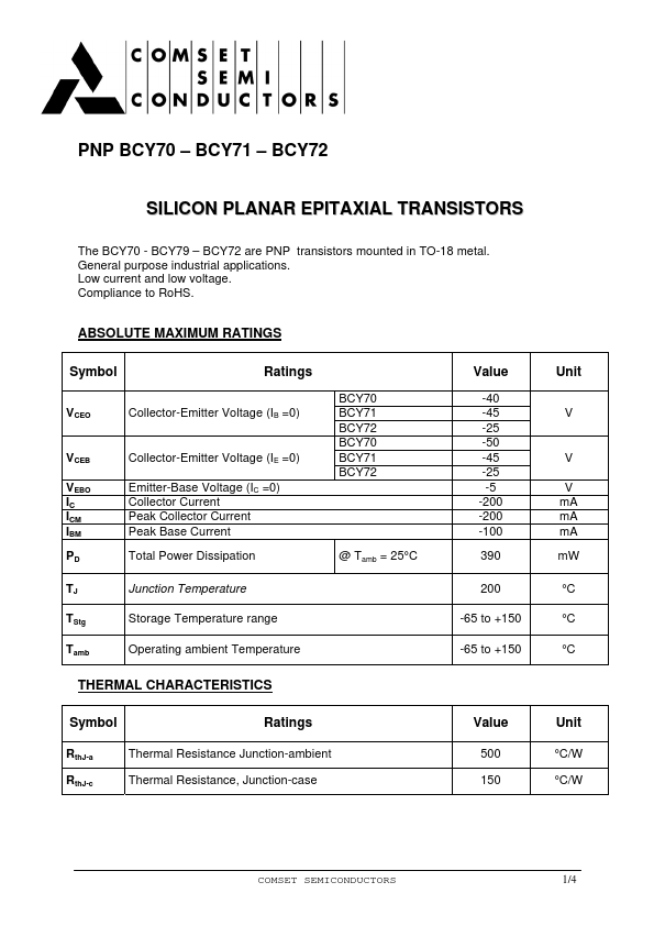 BCY70 Comset Semiconductors