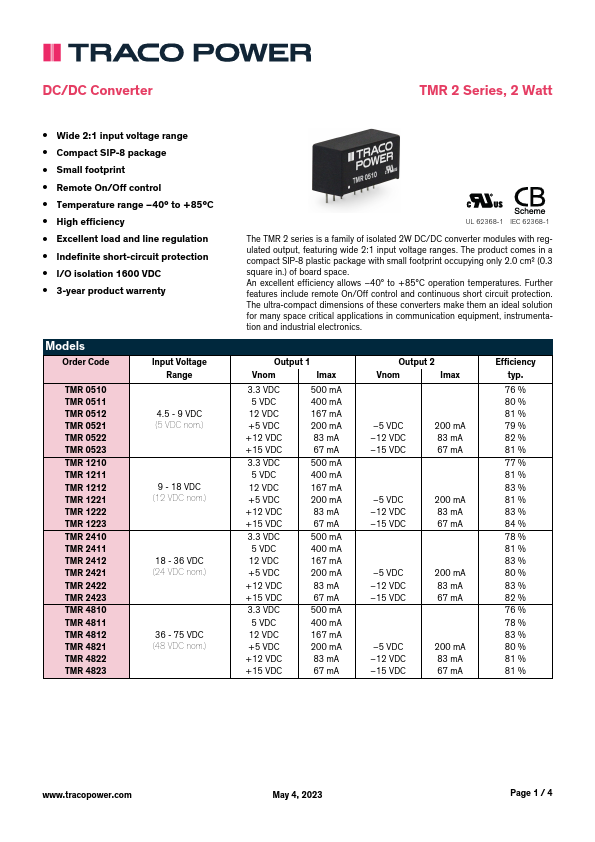 TMR2412 TRACO Electronic