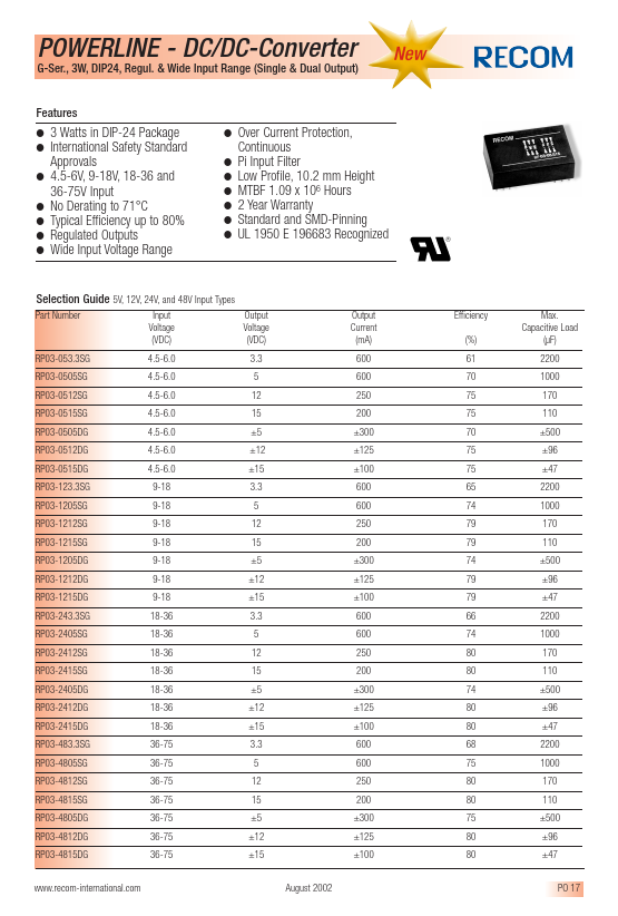 RP03-1205SG Recom International Power