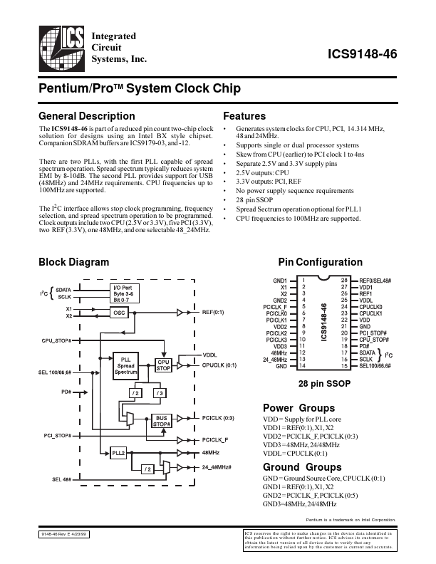 ICS9148-46 Integrated Circuit Systems