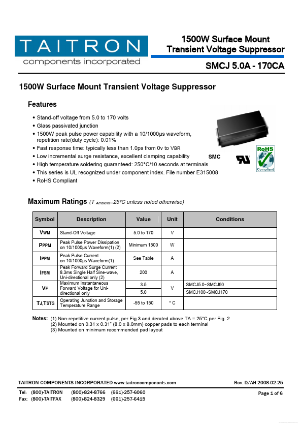 SMCJ170CA TAITRON