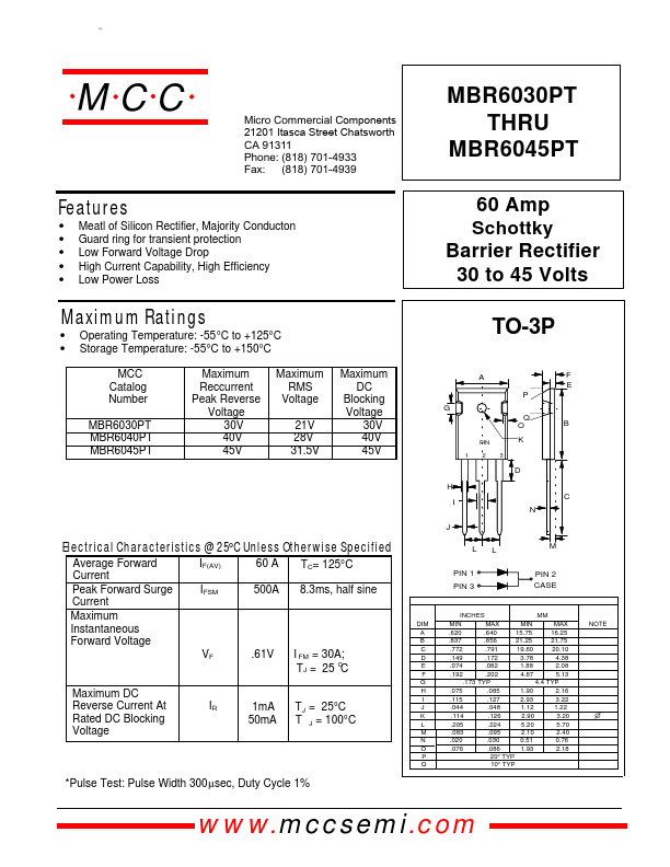 MBR6045PT Micro Commercial Components