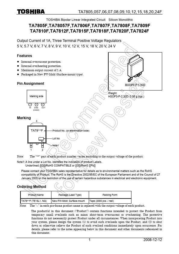 <?=TA7805F?> डेटा पत्रक पीडीएफ