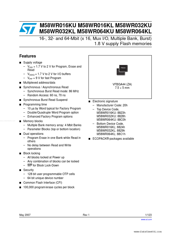 M58WR064KU ST Microelectronics