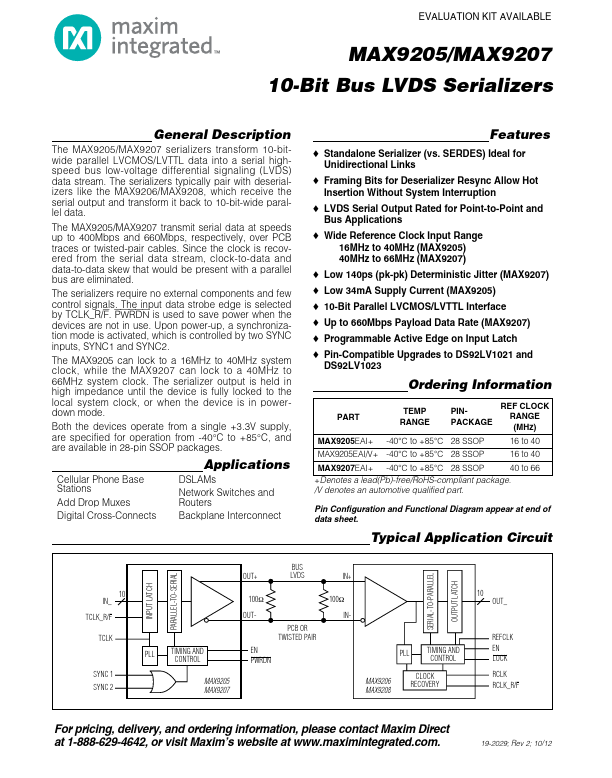 MAX9205 Maxim Integrated Products