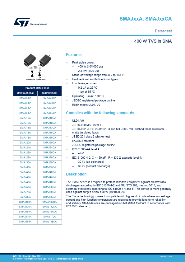 SMAJ85A STMicroelectronics