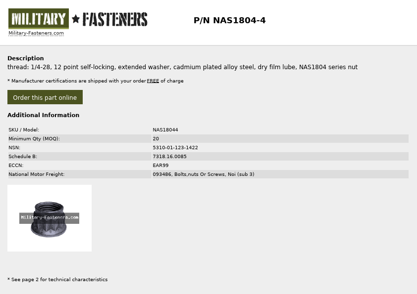 NAS1804-4 Military-Fasteners