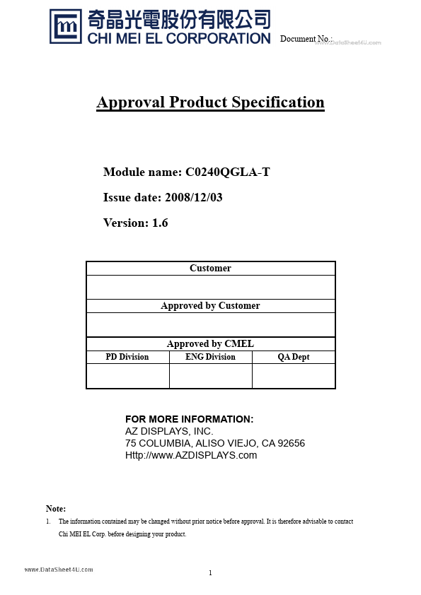 C0240QGLA-T AZ Displays