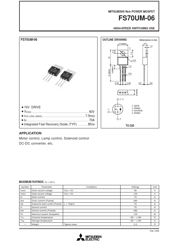 FS70UM-06 Mitsubishi Electric Semiconductor