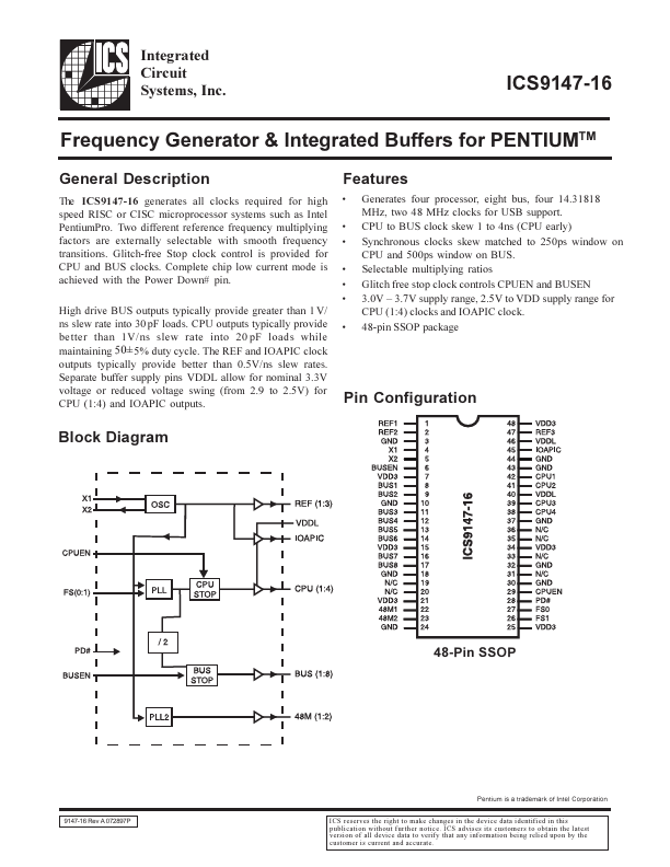 ICS9147-16 Integrated Circuit Systems