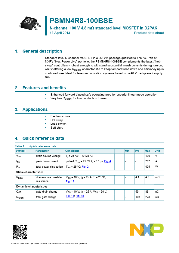 <?=PSMN4R8-100BSE?> डेटा पत्रक पीडीएफ