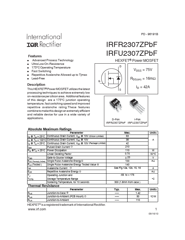 IRFR2307ZPbF International Rectifier