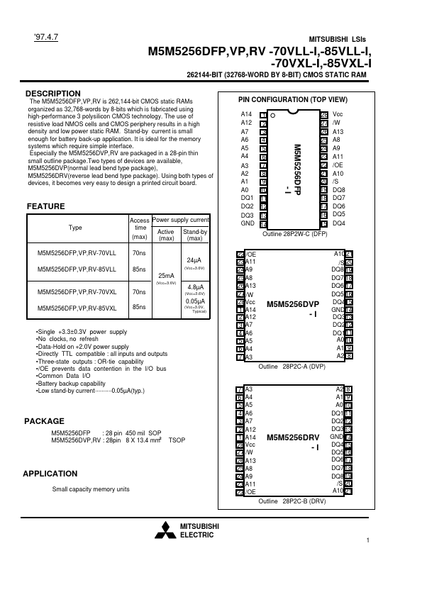 M5M5256DFP-70VXL-I Mitsubishi