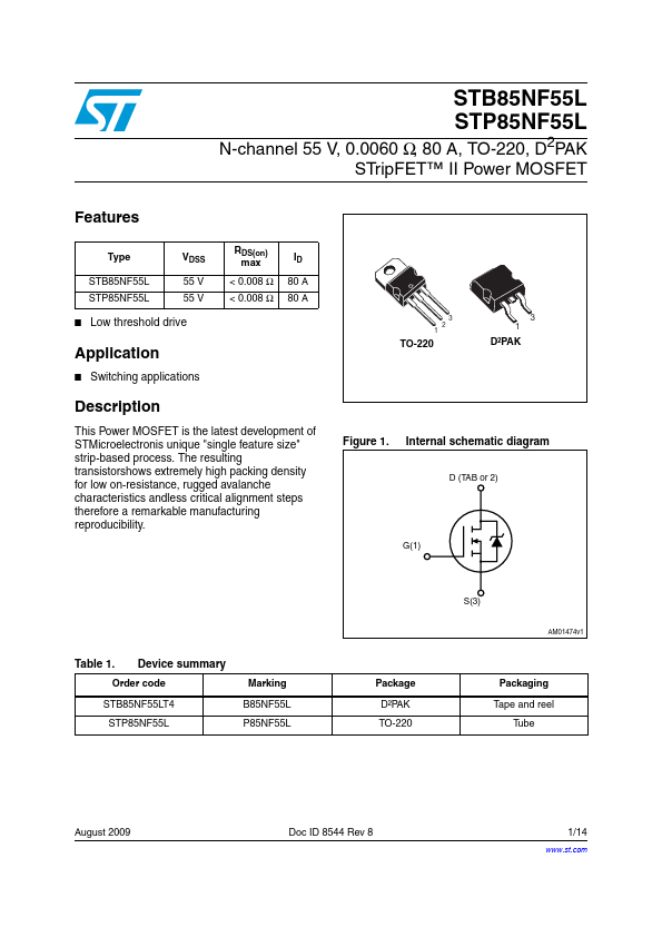 STB85NF55L ST Microelectronics