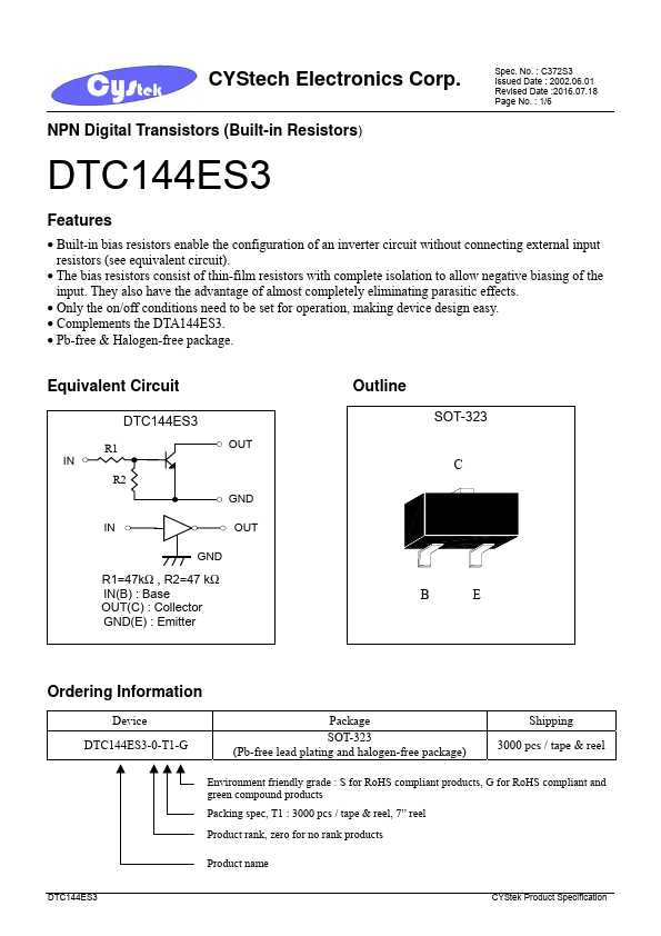 <?=DTC144ES3?> डेटा पत्रक पीडीएफ