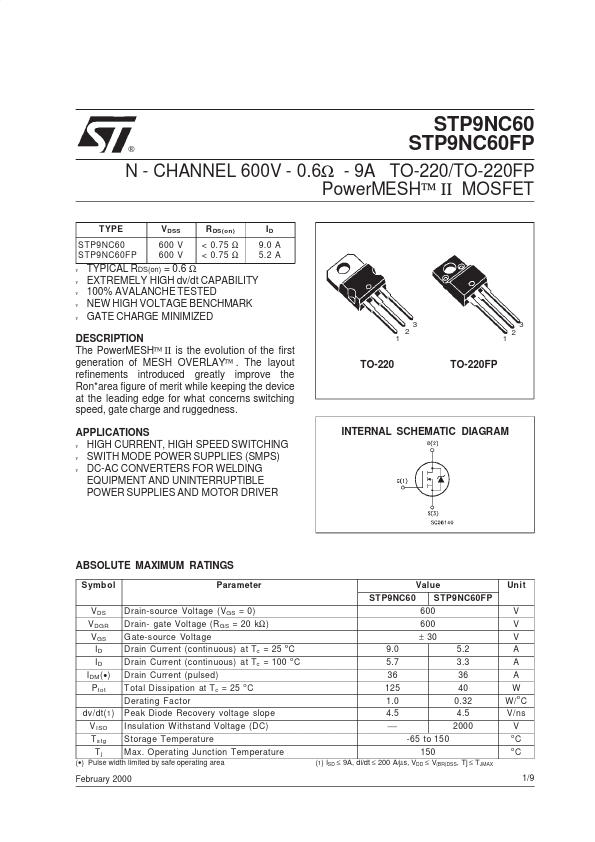 STP9NC60FP ST Microelectronics