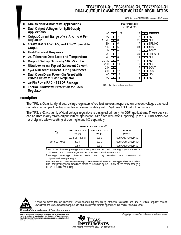 <?=TPS767D301-Q1?> डेटा पत्रक पीडीएफ