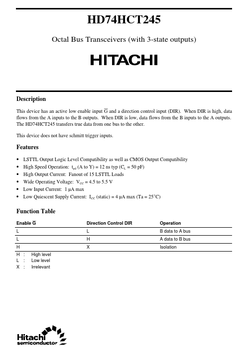 HD74HCT245 Hitachi Semiconductor