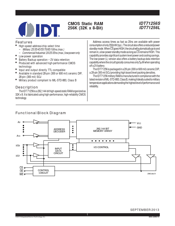 <?=IDT71256S?> डेटा पत्रक पीडीएफ