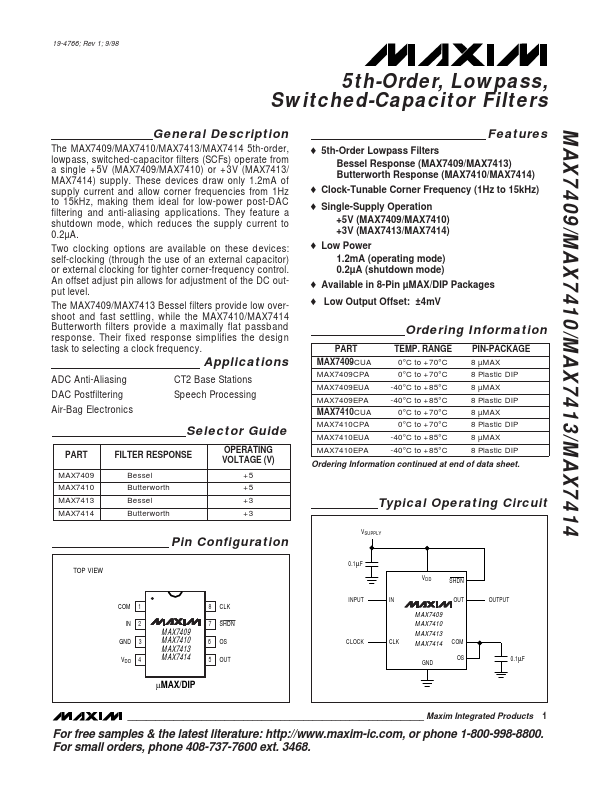 <?=MAX7409?> डेटा पत्रक पीडीएफ