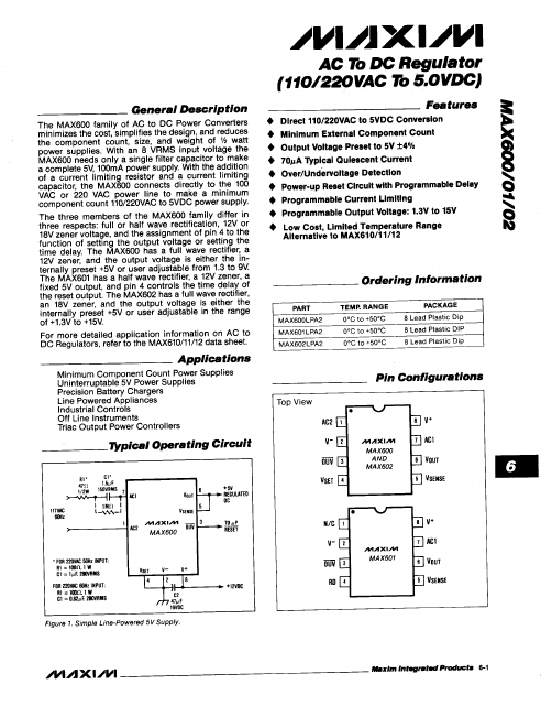 MAX601 Maxim Integrated Products