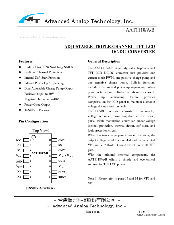 AAT1118B Advanced Analog Technology