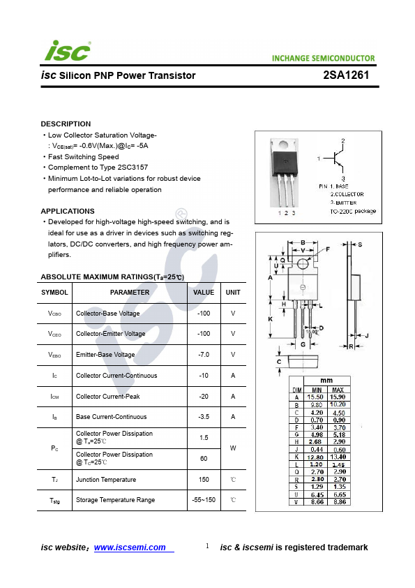 2SA1261 Inchange Semiconductor