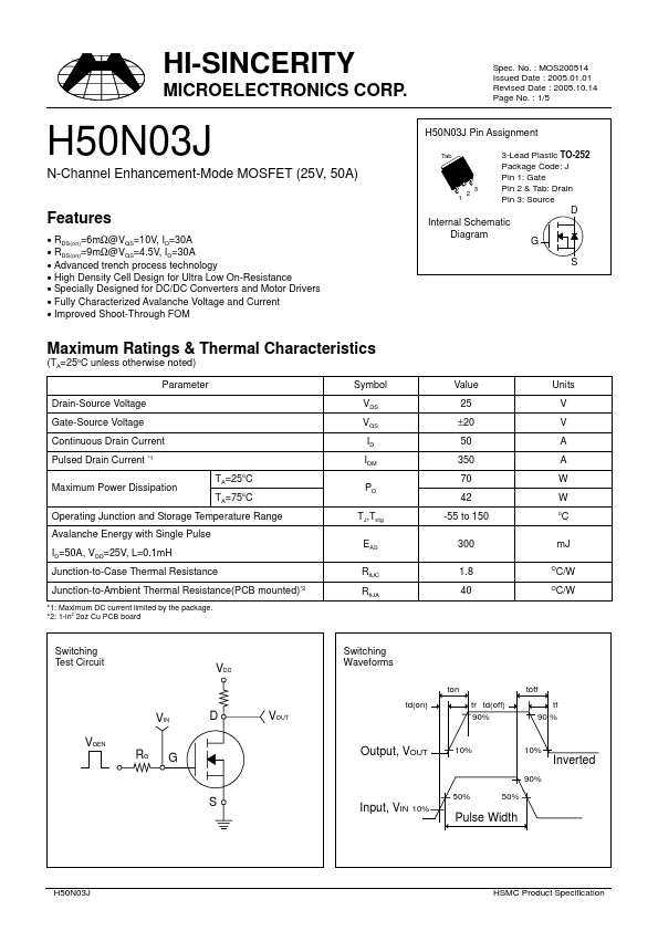 H50N03J Hi-Sincerity Mocroelectronics