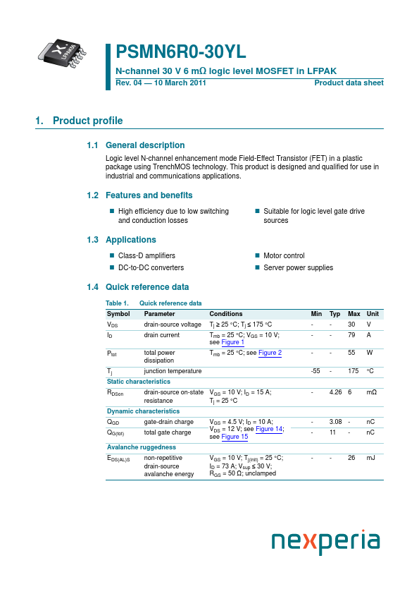 PSMN6R0-30YL nexperia