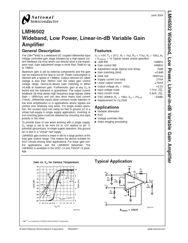 <?=LMH6502?> डेटा पत्रक पीडीएफ