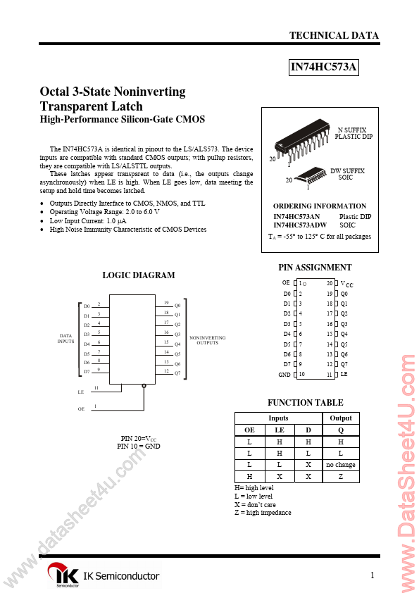 <?=IN74HC573A?> डेटा पत्रक पीडीएफ