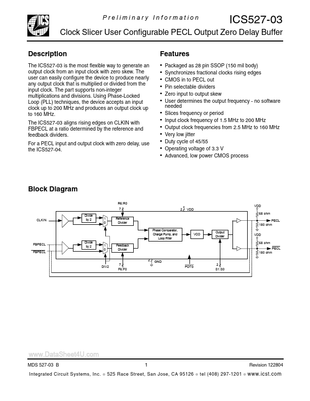 ICS527-03 Integrated Circuit Systems