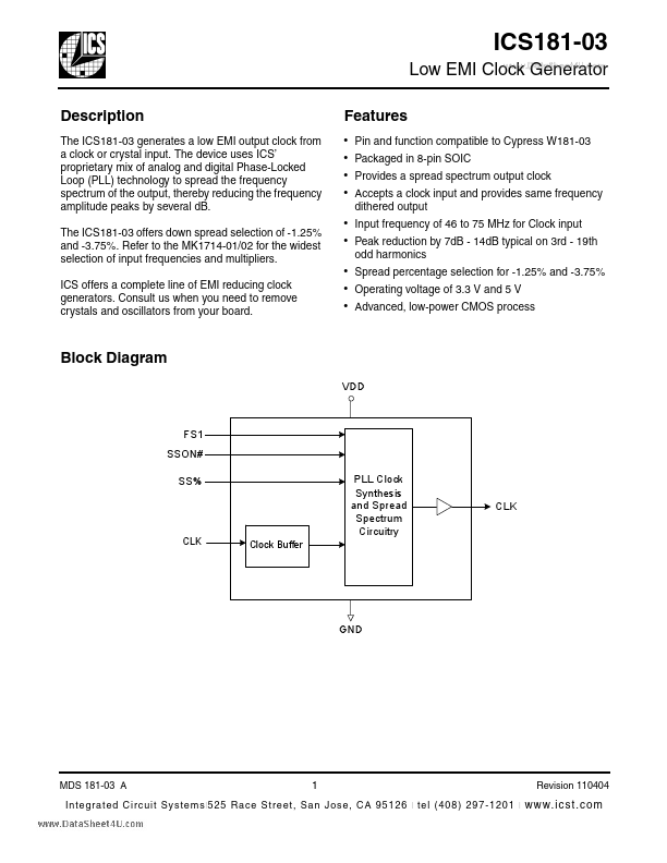 ICS181-03 Integrated Circuit Systems