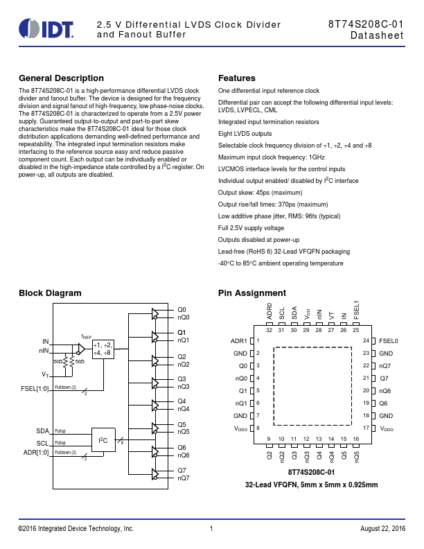 8T74S208C-01 IDT