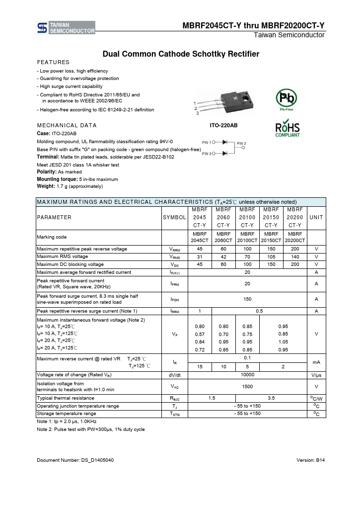 MBRF2045CT-Y Taiwan Semiconductor