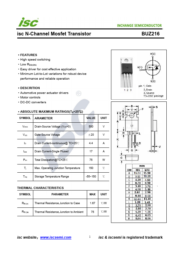 BUZ216 Inchange Semiconductor