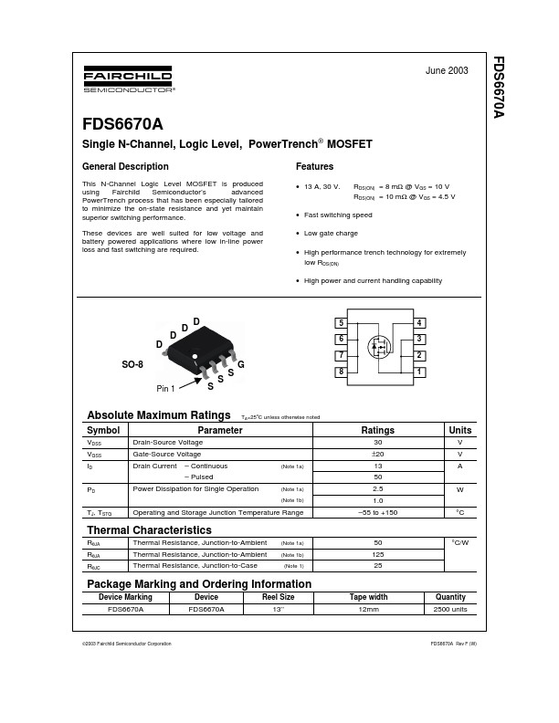 <?=FDS6670A?> डेटा पत्रक पीडीएफ