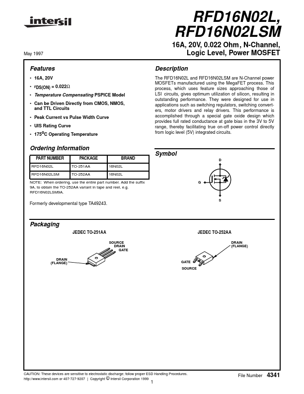 RFD16N02LSM Intersil Corporation