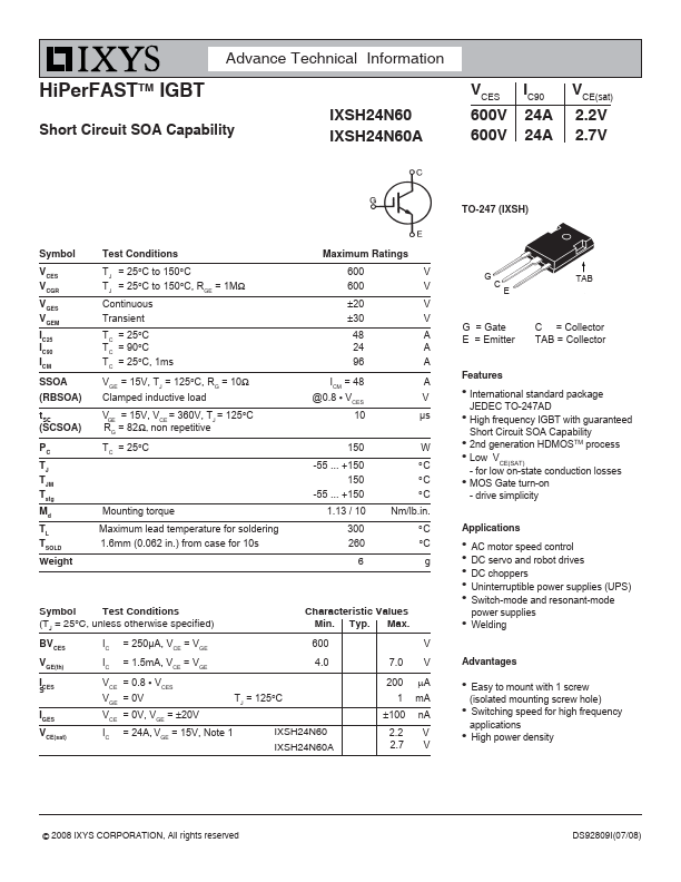 IXSH24N60A