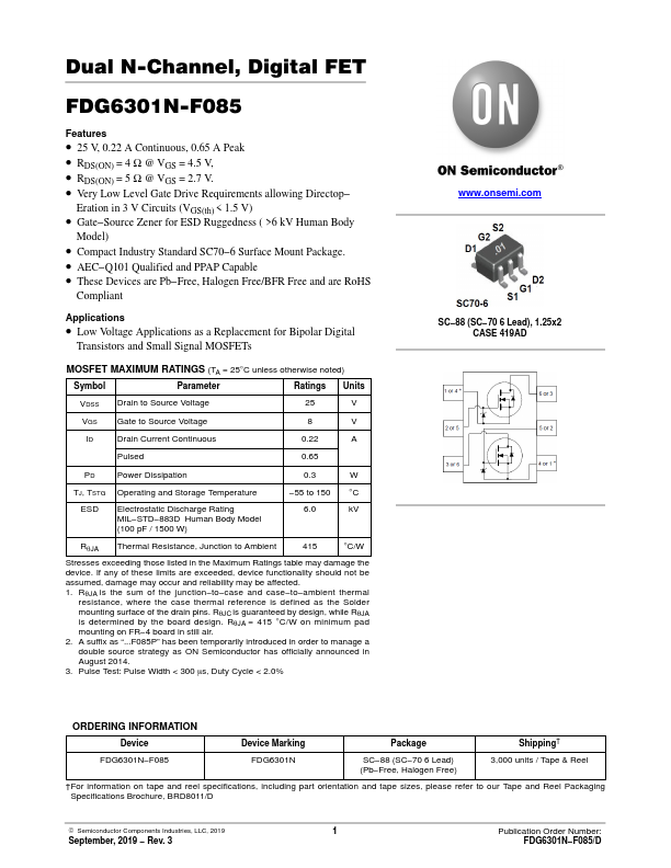 FDG6301N-F085 ON Semiconductor