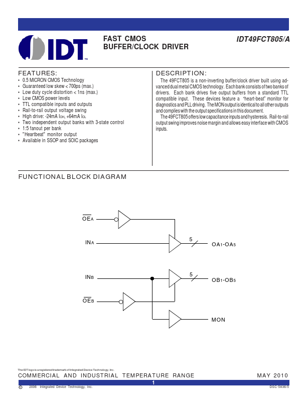 IDT49FCT805 Integrated Device