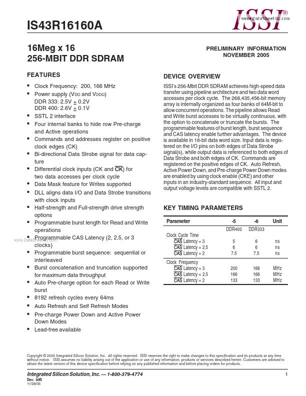 IS43R16160A Integrated Silicon Solution