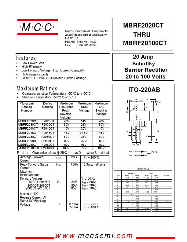 MBRF2080CT Micro Commercial Components