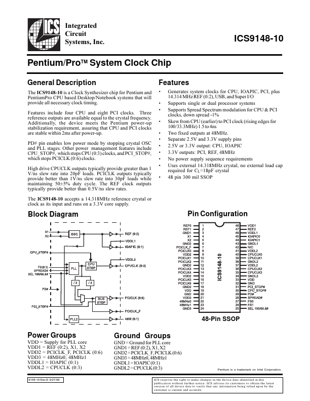 ICS9148-10 Integrated Circuit Systems