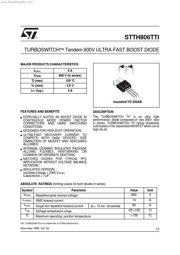 <?=STTH806TTI?> डेटा पत्रक पीडीएफ