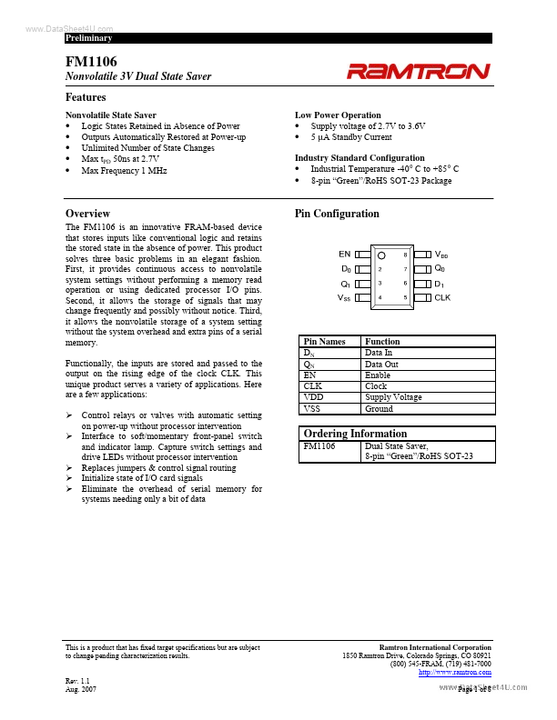 FM1106 Ramtron International Corporation